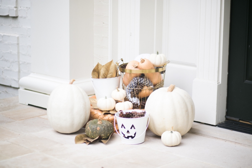 Fun Fall Decor on Entry of Classic Southern Home on Fashionable Hostess