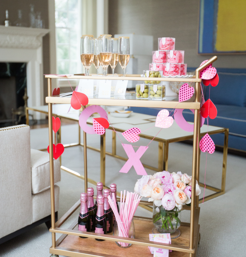 Valentines Day Bar Cart details on Fashionable Hostess