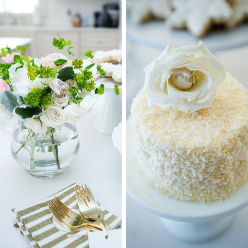 pretty desserts for your dessert buffet - coconut cake with flower on top