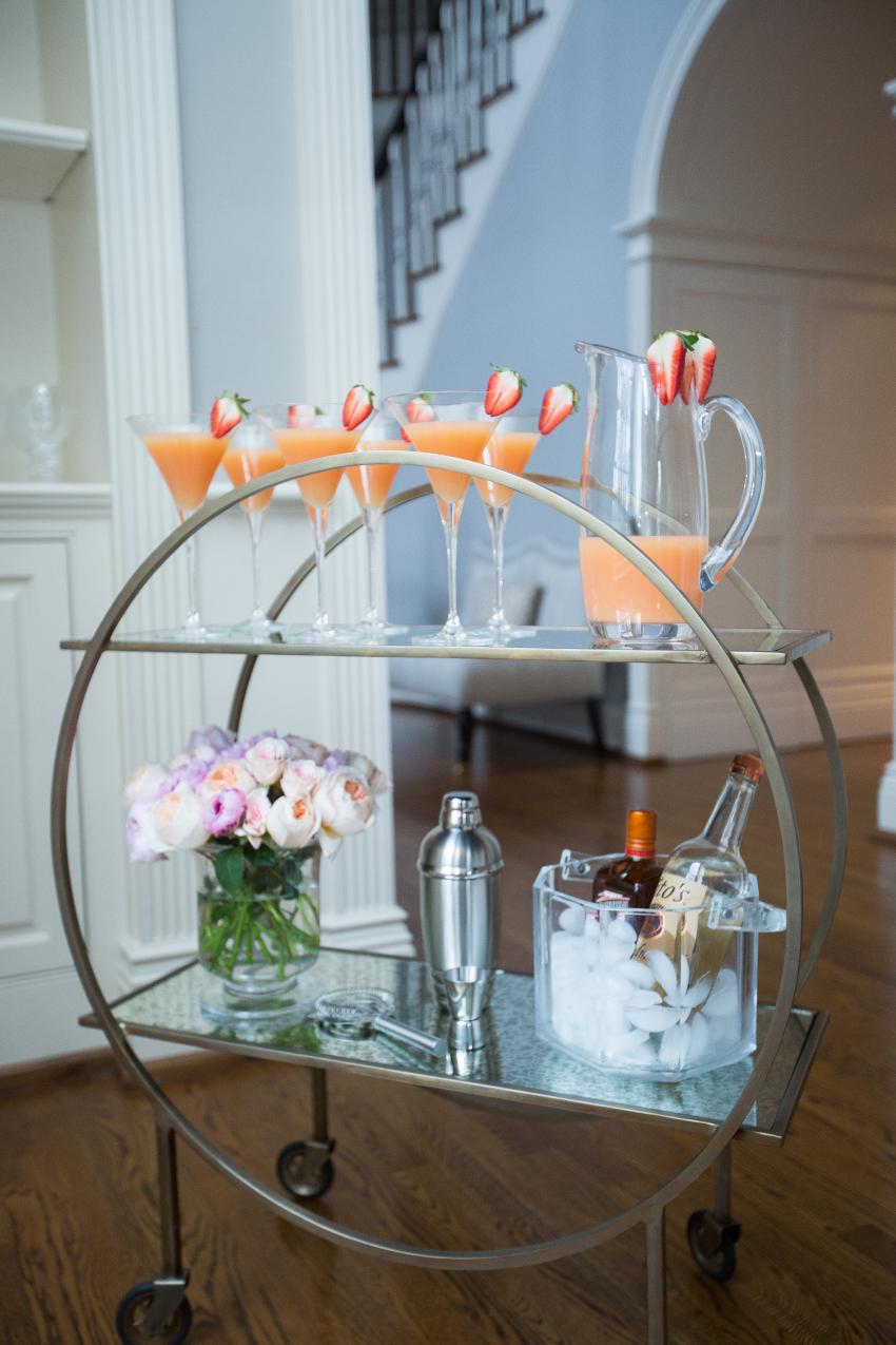 Valentine's Day Bar Cart Inspiration with specialty cocktails by Fashionable Hostess