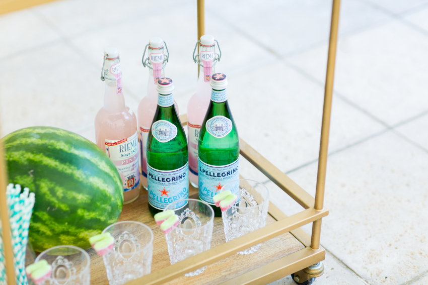 Pink lemonade and Pellegrino Spring drinks with watermelon on FashionableHostess.com