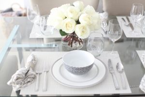 black and white table setting