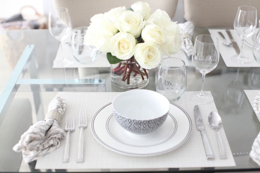 Black And White Table Setting With, White Table Settings