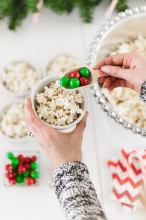 DIY Popcorn Toppings Bar with m&ms for Holiday Desserts by Fashionable Hostess