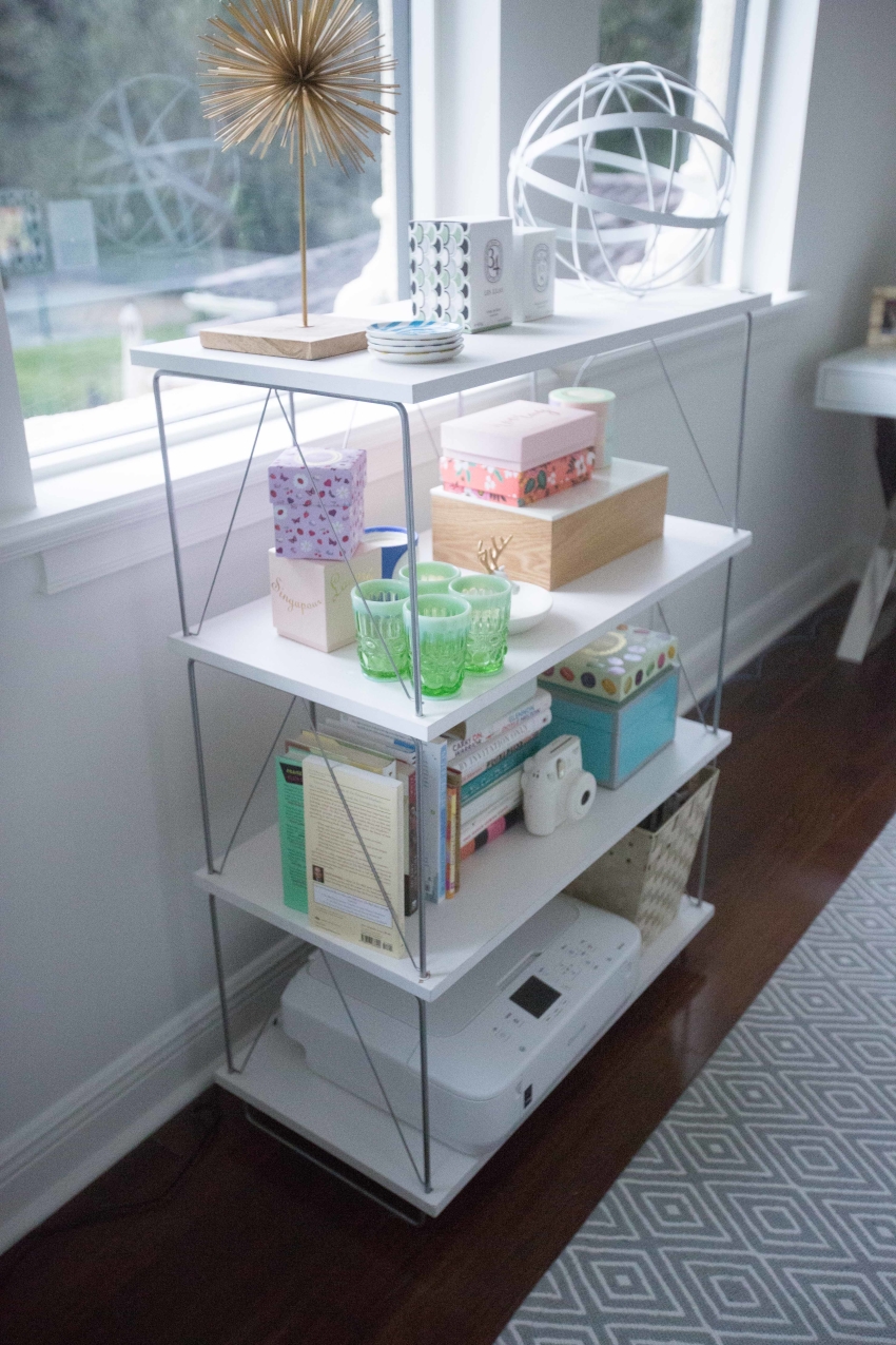 Container Store White Shelving in the Fashionable Hostess Office