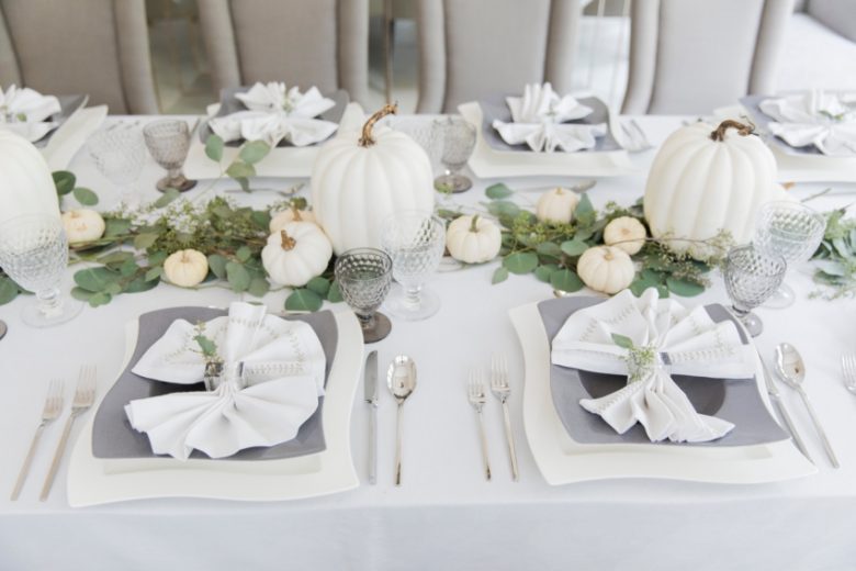 Thanksgiving White Pumpkin Tablescape - Fashionable Hostess