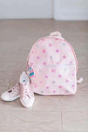 unicorn backpack and sparkle shoes 